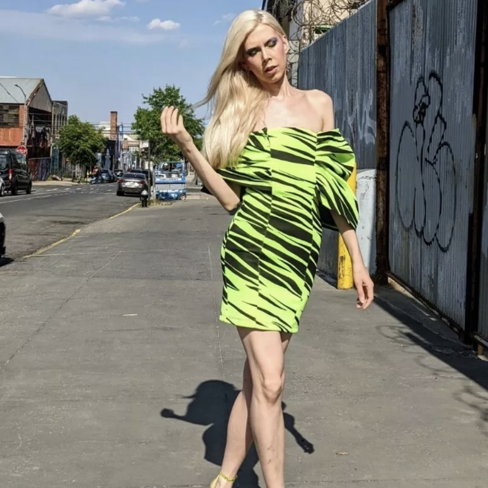 Asos Design Glow-in-the-Dark Dress 4 Zebra Print Off-the-Shoulder Party Y2K